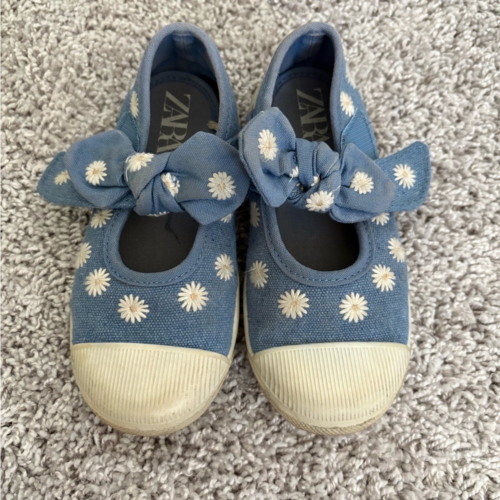 Zara Blue and White Sneakers with Floral Accents
